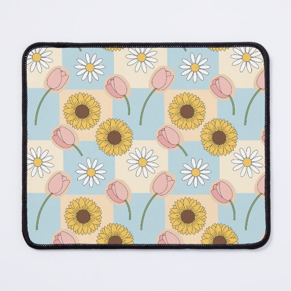 Item preview, Pastel Tulips, Daisies & Sunflowers – Retro Checkerboard Floral Seamless Pattern designed and sold by The Digital Compass.