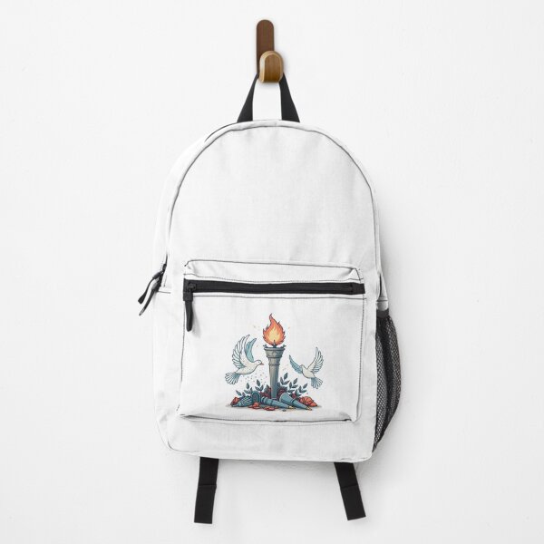 Item preview, Symbolic peace doves fly by a torch over missiles designed and sold by Ag49D.