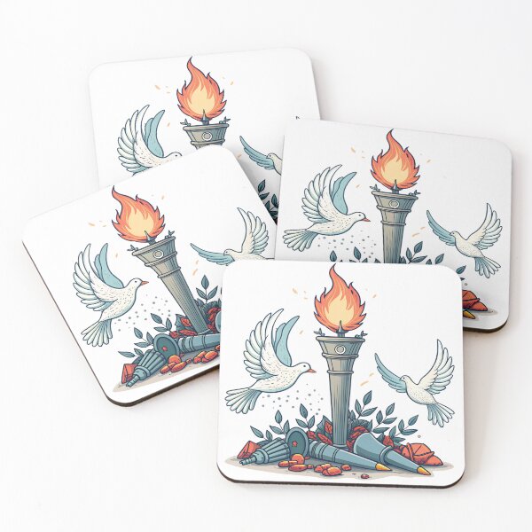 Item preview, Symbolic peace doves fly by a torch over missiles designed and sold by Ag49D.