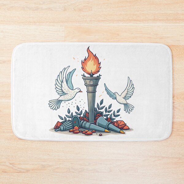 Item preview, Symbolic peace doves fly by a torch over missiles designed and sold by Ag49D.