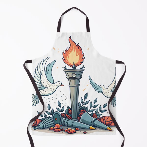 Item preview, Symbolic peace doves fly by a torch over missiles designed and sold by Ag49D.