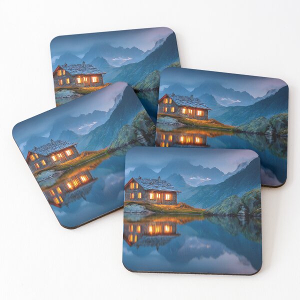 Item preview, Serene Mountain Cabin Reflection in Twilight designed and sold by Artessie.