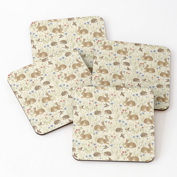 Item preview, Rabbits, Hedgehogs & Wildflowers – Pastoral Meadow Seamless Pattern designed and sold by The Digital Compass.