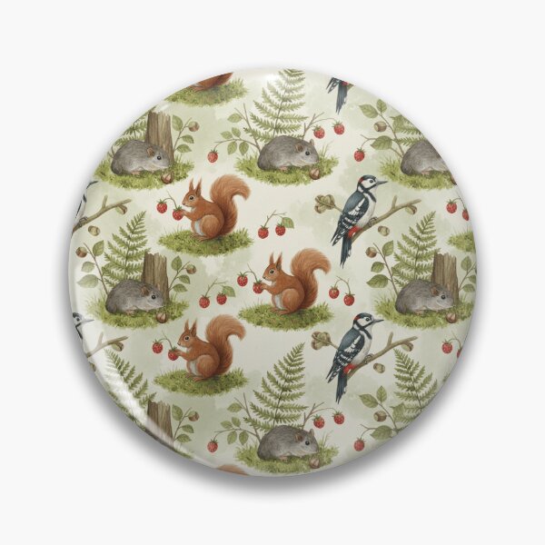 Item preview, Strawberry Squirrels & Woodpeckers – Forest Wildlife Seamless Pattern designed and sold by The Digital Compass.