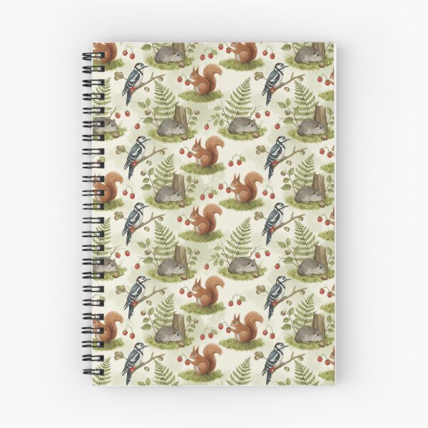 Item preview, Strawberry Squirrels & Woodpeckers – Forest Wildlife Seamless Pattern designed and sold by The Digital Compass.