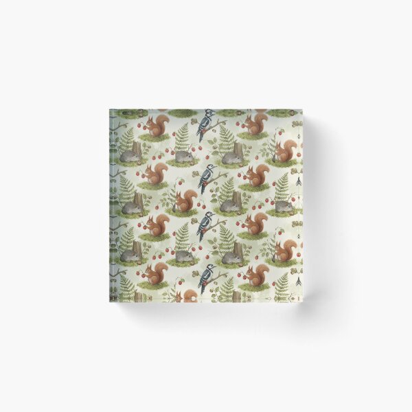 Item preview, Strawberry Squirrels & Woodpeckers – Forest Wildlife Seamless Pattern designed and sold by The Digital Compass.