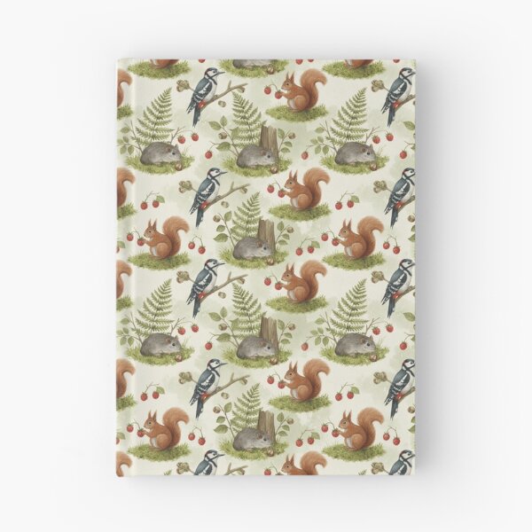 Item preview, Strawberry Squirrels & Woodpeckers – Forest Wildlife Seamless Pattern designed and sold by The Digital Compass.