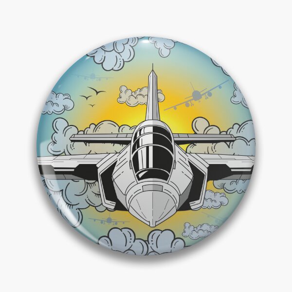 Artikelvorschau, Abzeichen für Militär-Kampfjets im Sonnenuntergangswolkenflug Luftfahrt entworfen und verkauft von LudmylArt.
