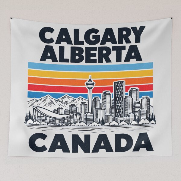 Item preview, Calgary Canada Minimalist Skyline Retro Colors designed and sold by HowToCanadian.