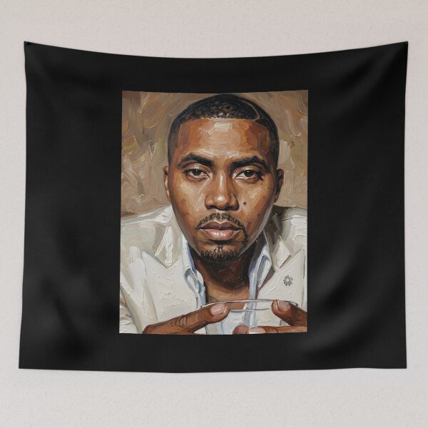 Item preview, Nas Rapper Oil Painting designed and sold by maretsad.