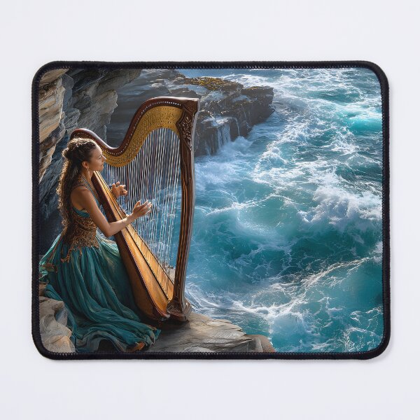 Item preview, Ethereal Harpist by the Ocean's Edge at Dusk designed and sold by Artessie.