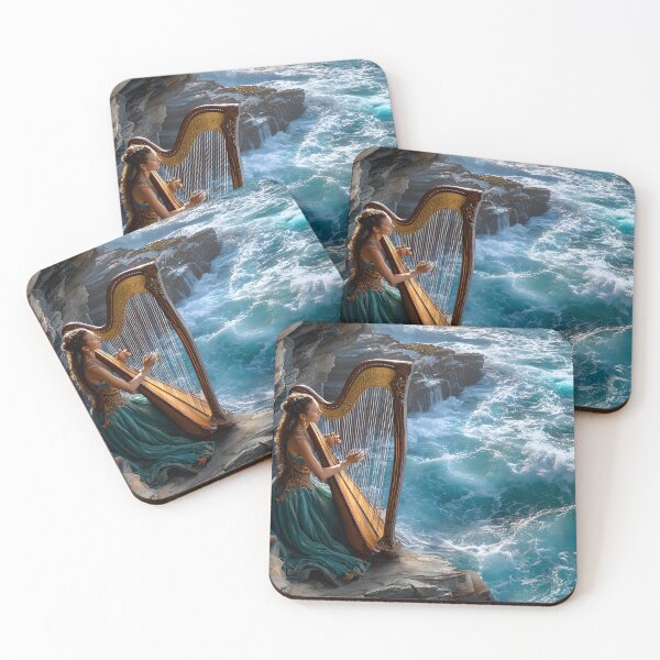 Item preview, Ethereal Harpist by the Ocean's Edge at Dusk designed and sold by Artessie.