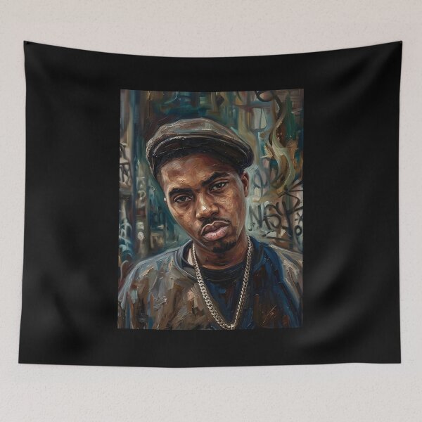 Item preview, Nas Rapper Oil Painting designed and sold by maretsad.