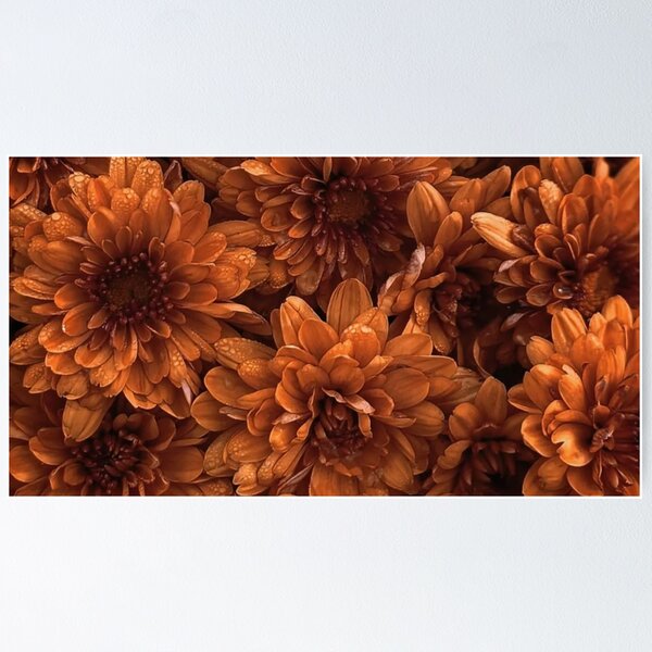 Item preview, Terracotta Orange Chrysanthemum Flowers Dew Drops Autumn Floral Pattern designed and sold by LYAN-STORE.