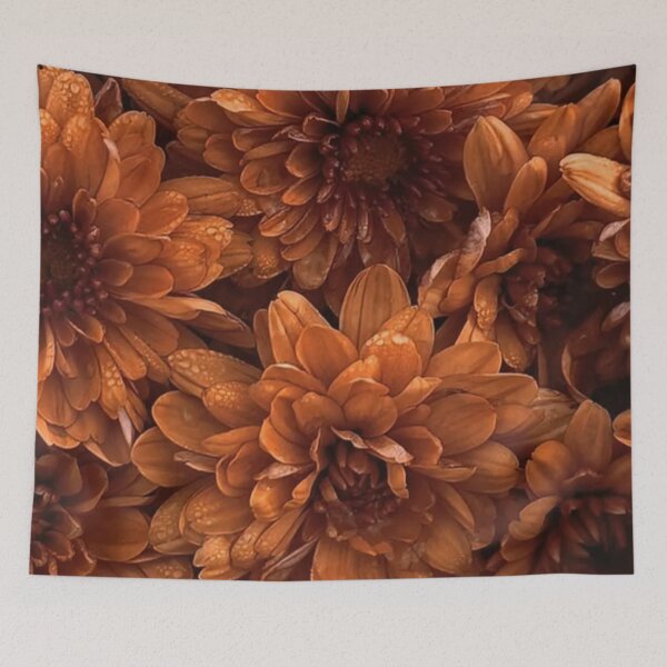 Item preview, Terracotta Orange Chrysanthemum Flowers Dew Drops Autumn Floral Pattern designed and sold by LYAN-STORE.