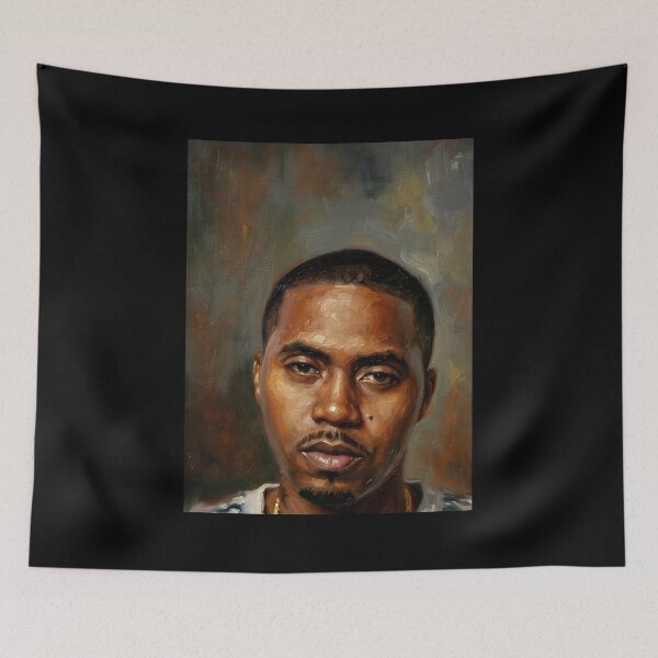 Item preview, Nas Rapper Oil Painting designed and sold by maretsad.