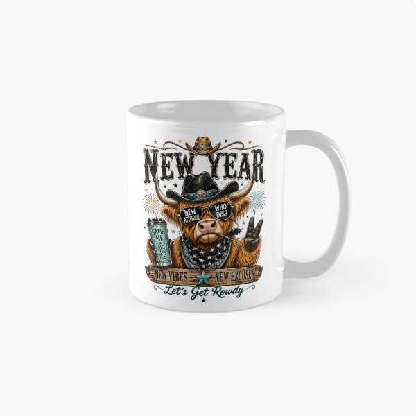 Item preview, Funny New Year Highland Cow Cowboy Western Country Fireworks designed and sold by madebymayberry.