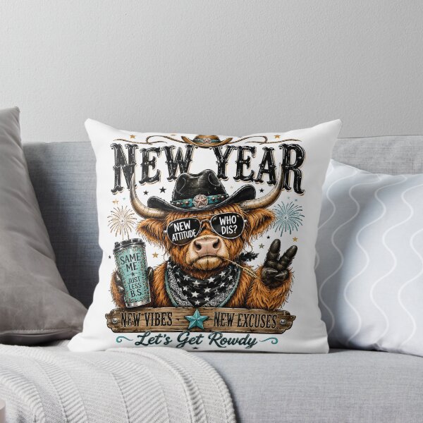 Item preview, Funny New Year Highland Cow Cowboy Western Country Fireworks designed and sold by madebymayberry.