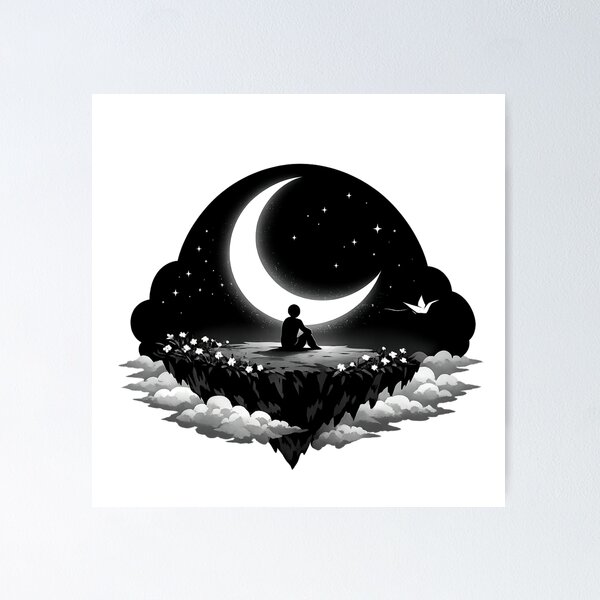 Item preview, Lonely Moon Dream | Minimalist Aesthetic Floating Island Illustration designed and sold by Trendykunnu.
