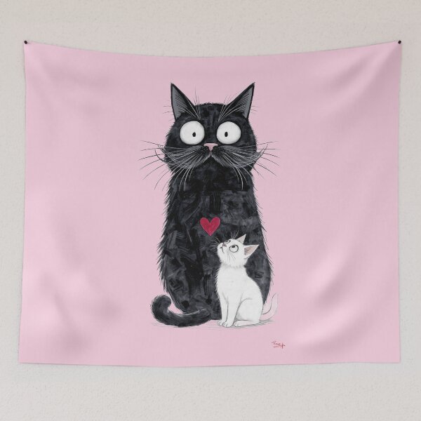 Item preview, Big Black Cat and Small White Kitten  designed and sold by BLUESKY11a.