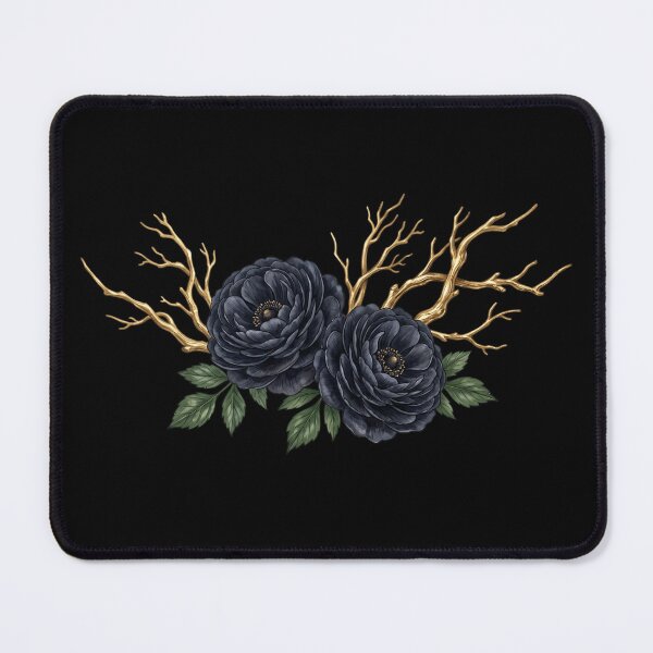 Item preview, Dark Black Peony Golden Twigs Luxury Gothic Floral Art designed and sold by BreezifyDesignStudio.