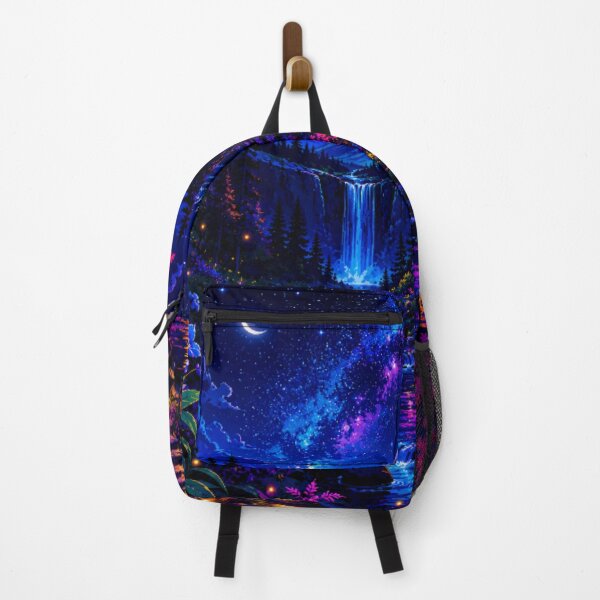 Item preview, Cosmic Neon Mountain Cabin Waterfall Nightscape Art designed and sold by Nexus Space.