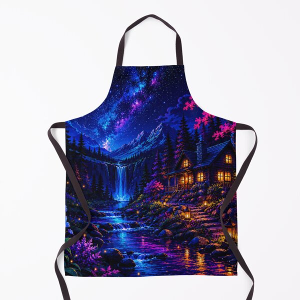 Item preview, Cosmic Neon Mountain Cabin Waterfall Nightscape Art designed and sold by Nexus Space.