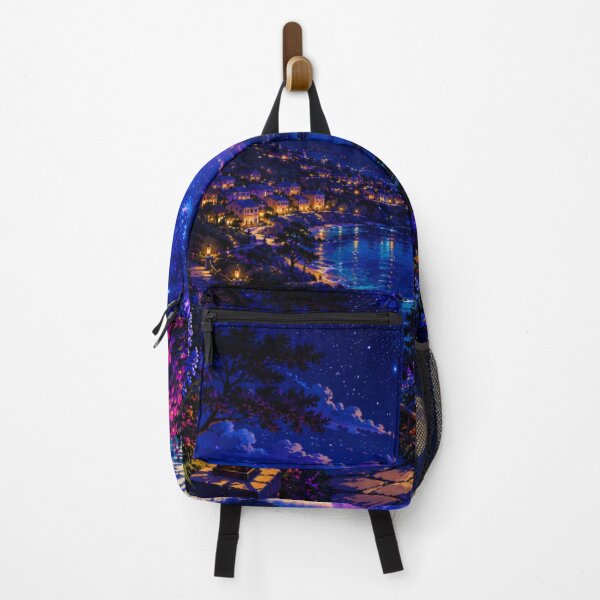 Item preview, Cosmic Full Moon Coastal Path Neon Nightscape Art designed and sold by Nexus Space.