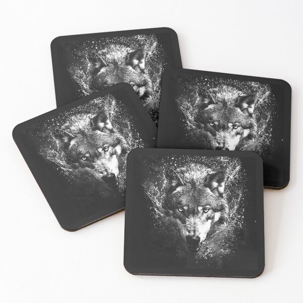 Item preview, Fierce Wolf with Ink Splash Monochrome Wildlife Portrait designed and sold by inkoutninja.