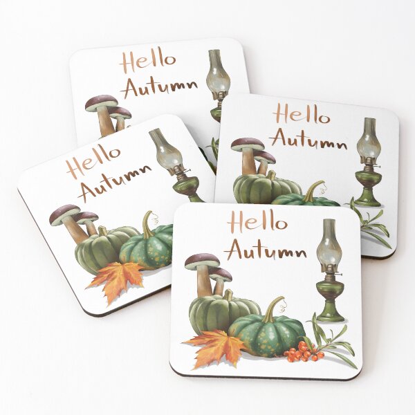 Item preview, Hello Autumn Watercolor Clipart with Pumpkin, Mushrooms, Lantern and Rowan Berries designed and sold by Ms. Iryna.