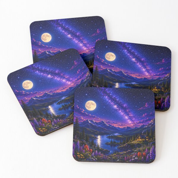 Item preview, Cosmic Full Moon Mountain Lake Cabin Nightscape Art designed and sold by Nexus Space.