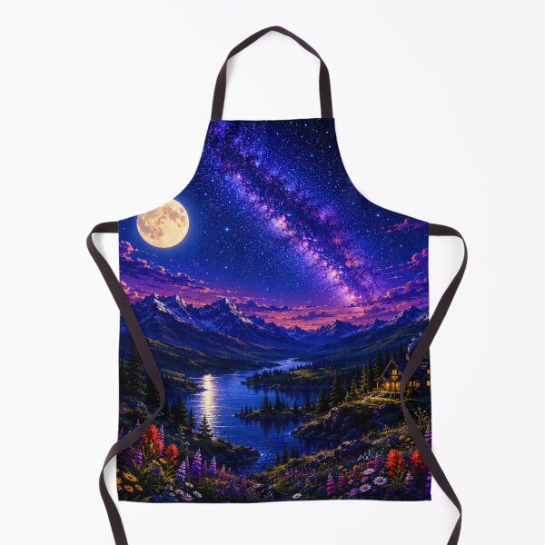 Item preview, Cosmic Full Moon Mountain Lake Cabin Nightscape Art designed and sold by Nexus Space.