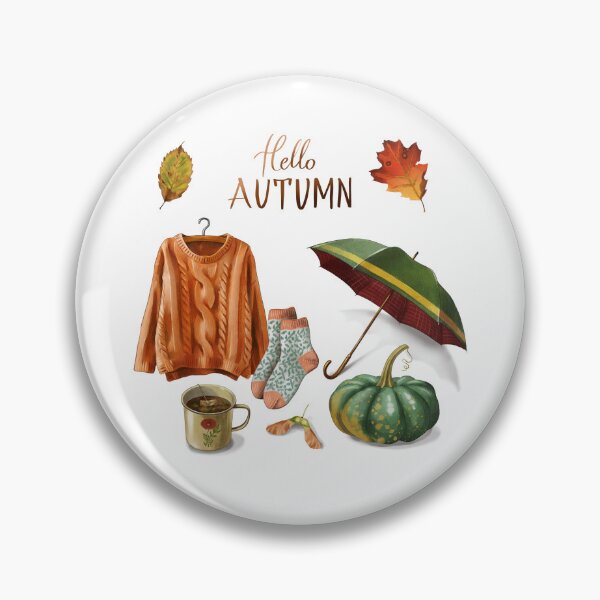 Item preview, Hello Autumn Watercolor Clipart with Cozy Sweater, Umbrella, Pumpkin and Fall Accessories designed and sold by Ms. Iryna.