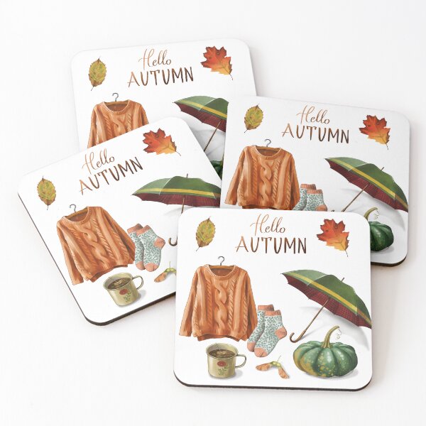Item preview, Hello Autumn Watercolor Clipart with Cozy Sweater, Umbrella, Pumpkin and Fall Accessories designed and sold by Ms. Iryna.