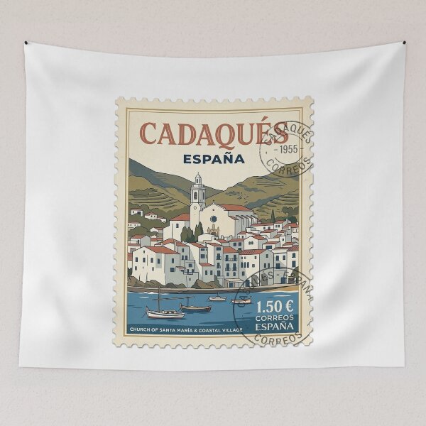 Item preview, Cadaqués Spain Travel Stamp Coastal Village Church designed and sold by k3rstman1.