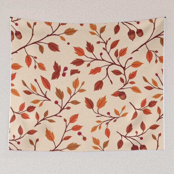 Item preview, Cozy Autumn Leaves Branches and Acorns Pattern Warm Fall Botanical Art designed and sold by LYAN-STORE.