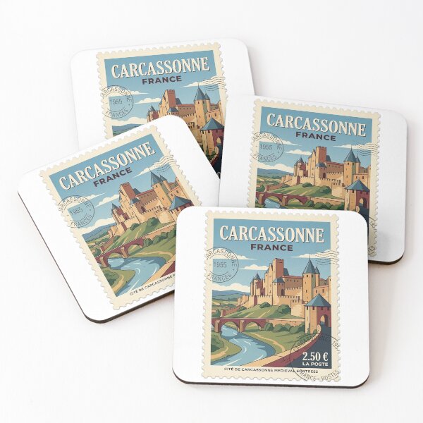 Item preview, Vintage Carcassonne France Medieval Fortress Travel Stamp designed and sold by k3rstman1.