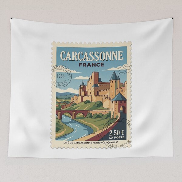 Item preview, Vintage Carcassonne France Medieval Fortress Travel Stamp designed and sold by k3rstman1.