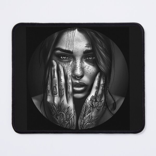 Item preview, Tattooed Woman with Freckles Monochrome Alternative Portrait designed and sold by inkoutninja.