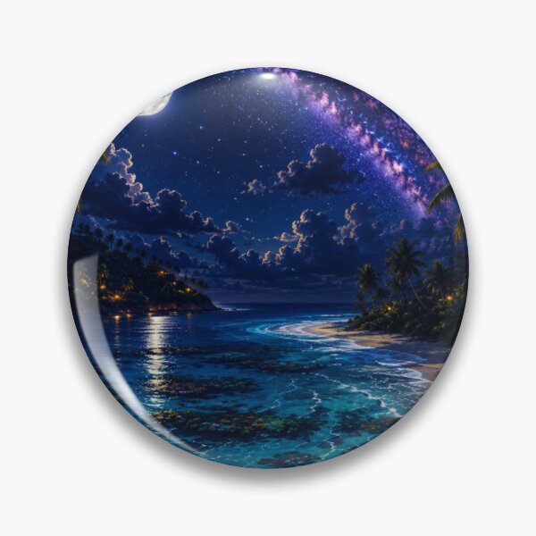 Item preview, Cosmic Full Moon Tropical Beach Neon Nightscape Art designed and sold by Nexus Space.