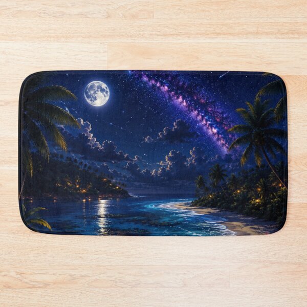 Item preview, Cosmic Full Moon Tropical Beach Neon Nightscape Art designed and sold by Nexus Space.