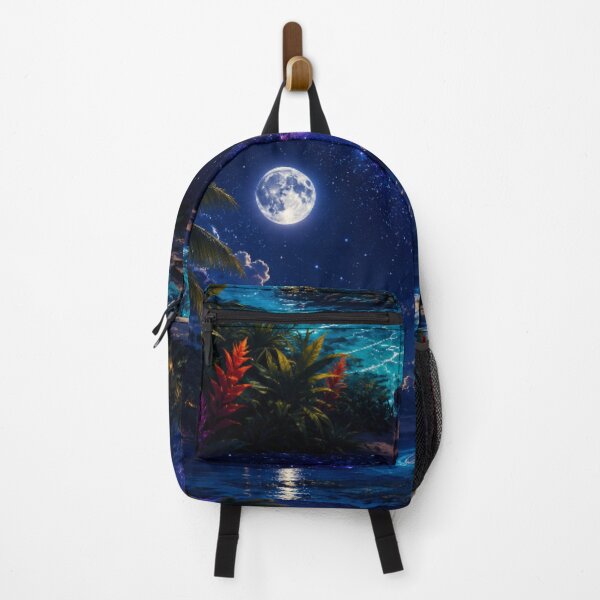 Item preview, Cosmic Full Moon Tropical Beach Neon Nightscape Art designed and sold by Nexus Space.