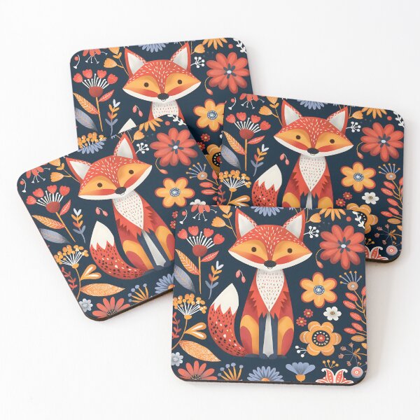 Item preview, Scandinavian Folk Art, Floral Fox designed and sold by xiao xuans.