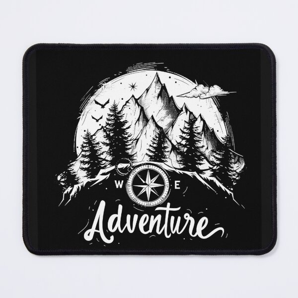 Item preview, Mountain Adventure Compass Black and White Wilderness Art designed and sold by inkoutninja.