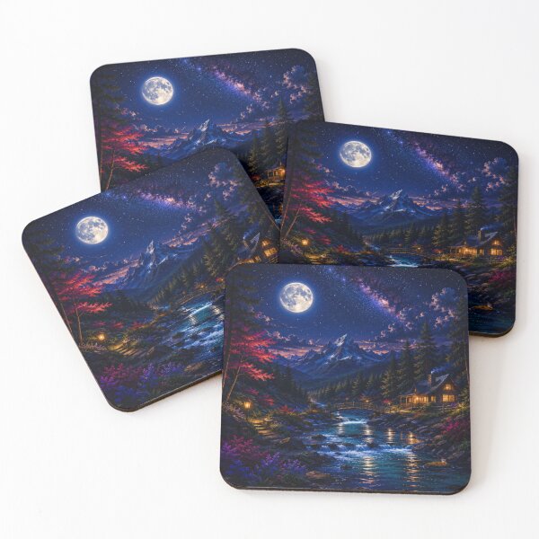 Item preview, Cosmic Full Moon Mountain River Bridge Cabin Art designed and sold by Nexus Space.