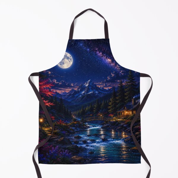 Item preview, Cosmic Full Moon Mountain River Bridge Cabin Art designed and sold by Nexus Space.