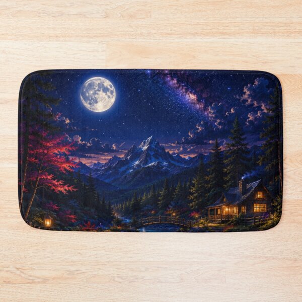 Item preview, Cosmic Full Moon Mountain River Bridge Cabin Art designed and sold by Nexus Space.