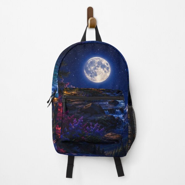 Item preview, Cosmic Full Moon Mountain River Bridge Cabin Art designed and sold by Nexus Space.