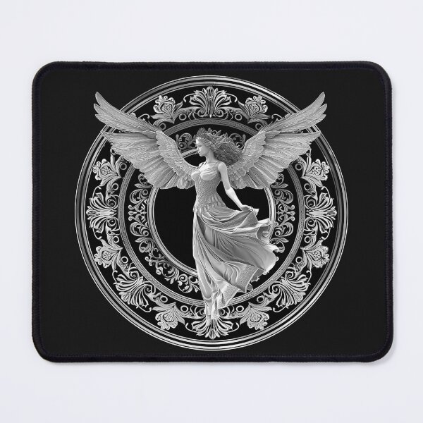 Item preview, Winged Goddess in Ornate Halo Monochrome Baroque Fantasy Art designed and sold by inkoutninja.