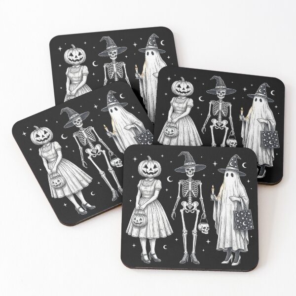 Item preview, Vintage Spooky Halloween Trio Pumpkin Head Skeleton Ghost designed and sold by raedattia.